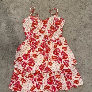AUW Pink and Red Floral Kids Dress
